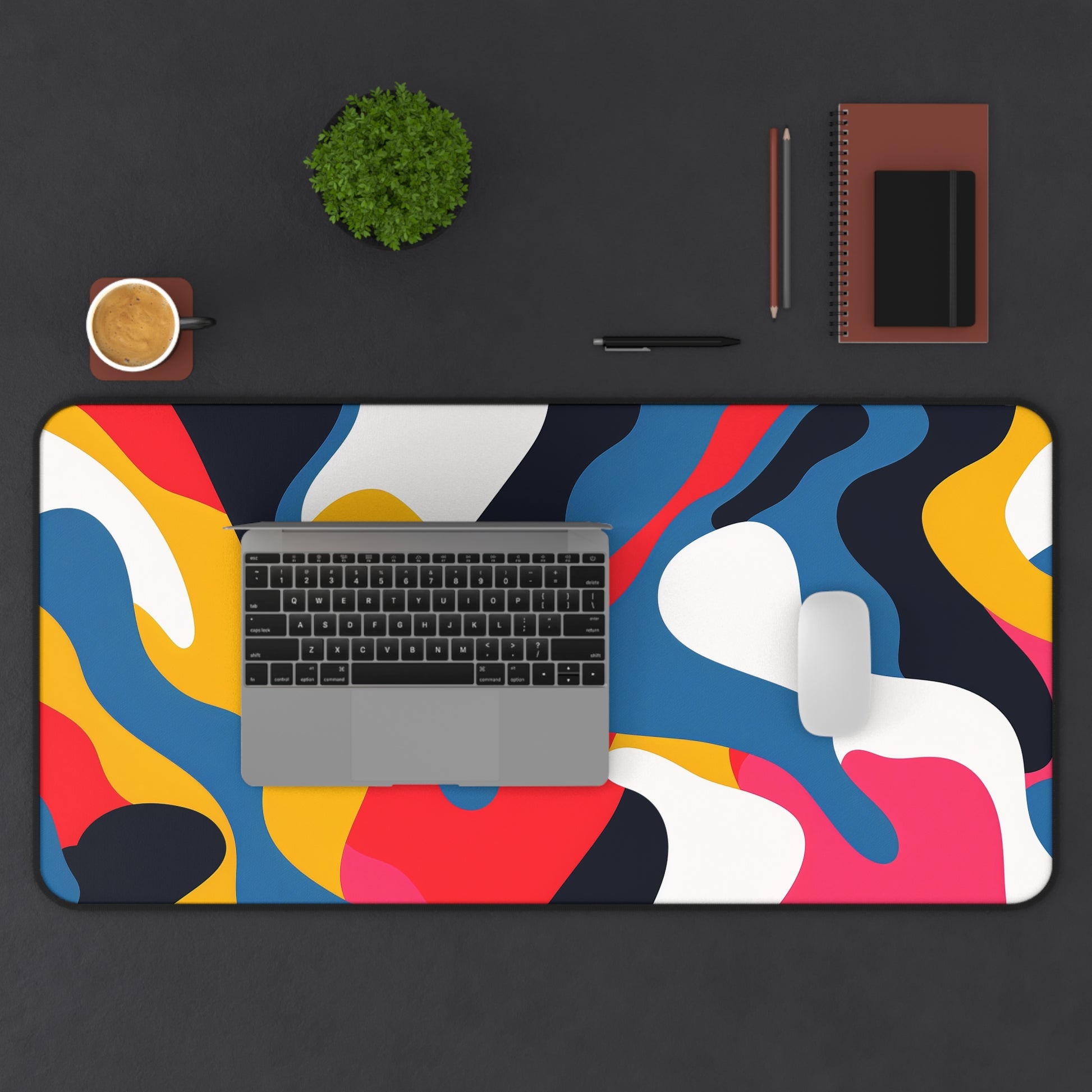 "Abstract bold bright desk mat with modern seamless pattern, elevate office aesthetics"