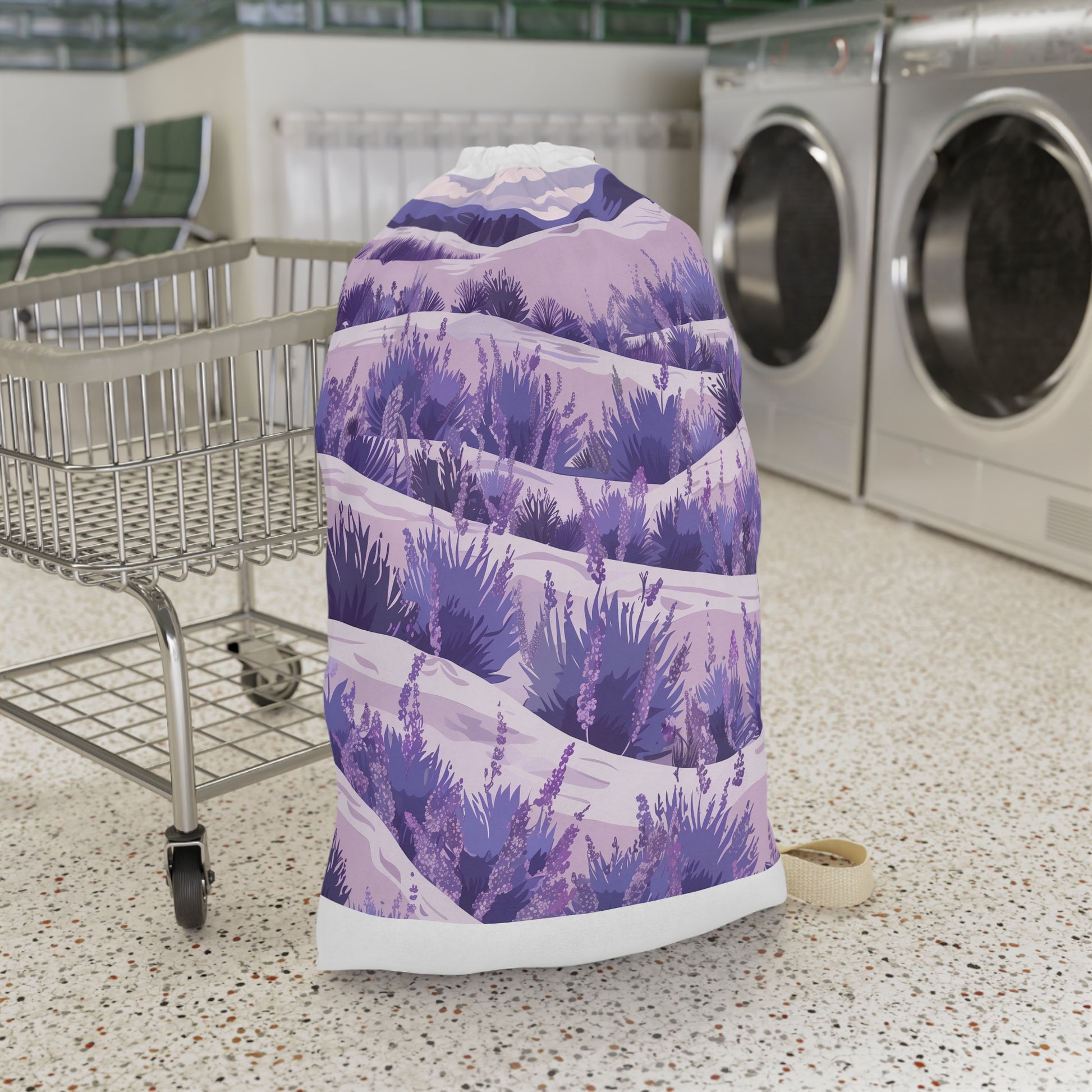 "Relaxing Lavender Fields Laundry Bag - Seamless pattern of fragrant lavender flowers, practical and beautiful design"