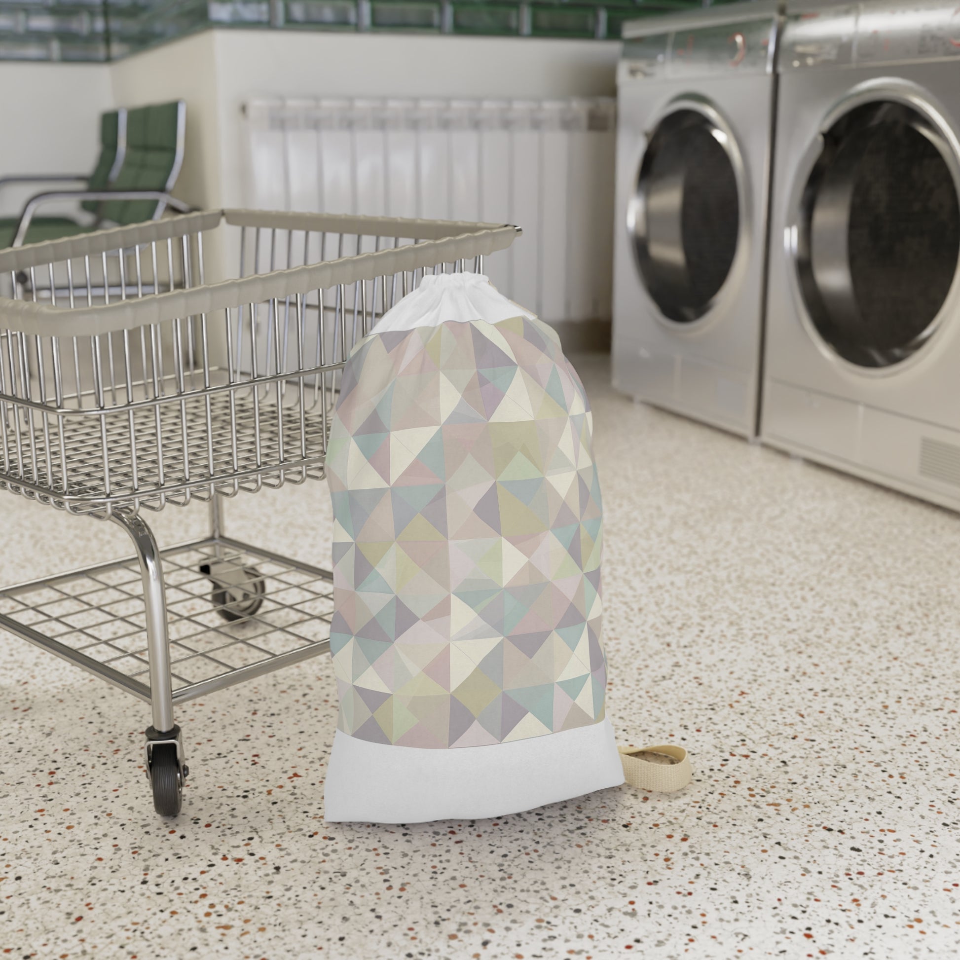 "Pastel Geometrics laundry bag - modern seamless pattern in soft colors, keep laundry organized and stylish"