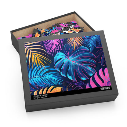 Neon Tropical Paradise Jigsaw Puzzle - Vibrant and Relaxing Escape