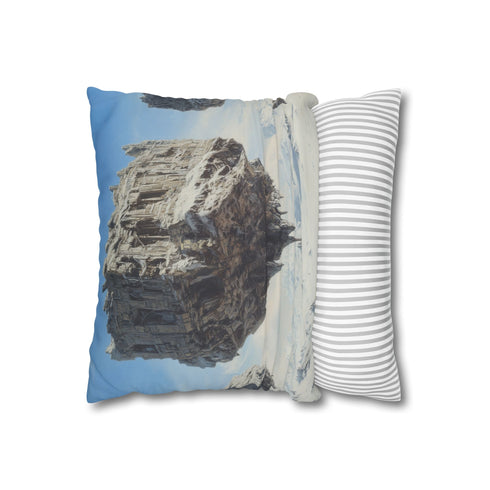 Floating Ruins Orbiting a Frozen Planet — 40×40 Cushion Cover — Sofa & Living Room Lifestyle View