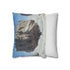 Floating Ruins Orbiting a Frozen Planet — 40×40 Cushion Cover — Sofa & Living Room Lifestyle View