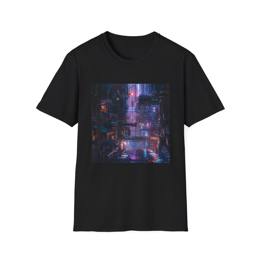 Glitch City: Cyberpunk Neon Landscape T-Shirt | T-Shirt | DTG, Men's Clothing, Regular fit, T-Shirts, Unisex, Women's Clothing | Prints with Passion