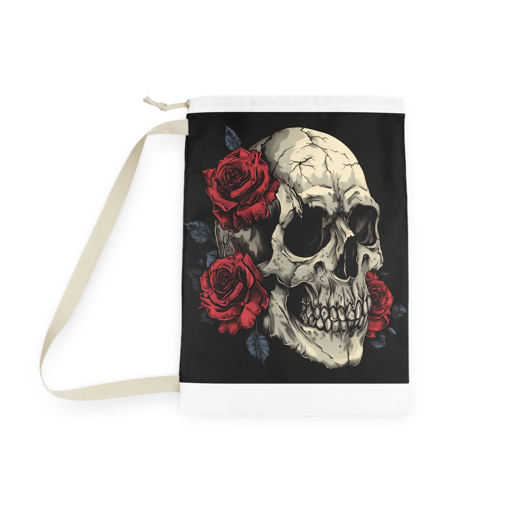 Gothic Skull and Rose Laundry Bag - Dark romance for laundry day lovers