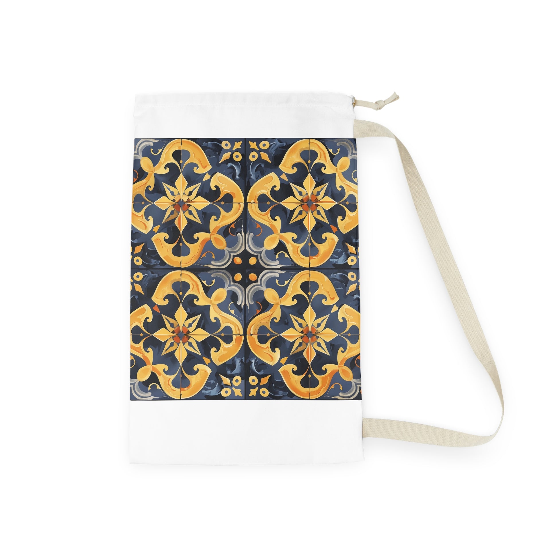 "Artisan Tiles seamless pattern laundry bag, elegant addition to laundry routine"