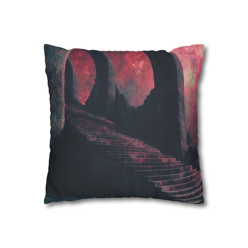 Temple Stairs Disappearing into Cosmos Double-Sided Square Cushion Cover