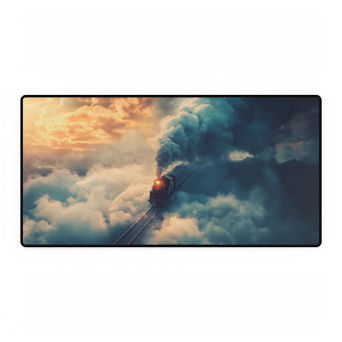 Train Riding Rails Through the Clouds — XL & XXL Desk Mat — Full Top-Down Artwork View