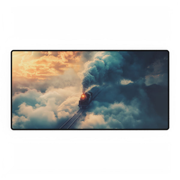 Train Riding Rails Through the Clouds — XL & XXL Desk Mat — Full Top-Down Artwork View