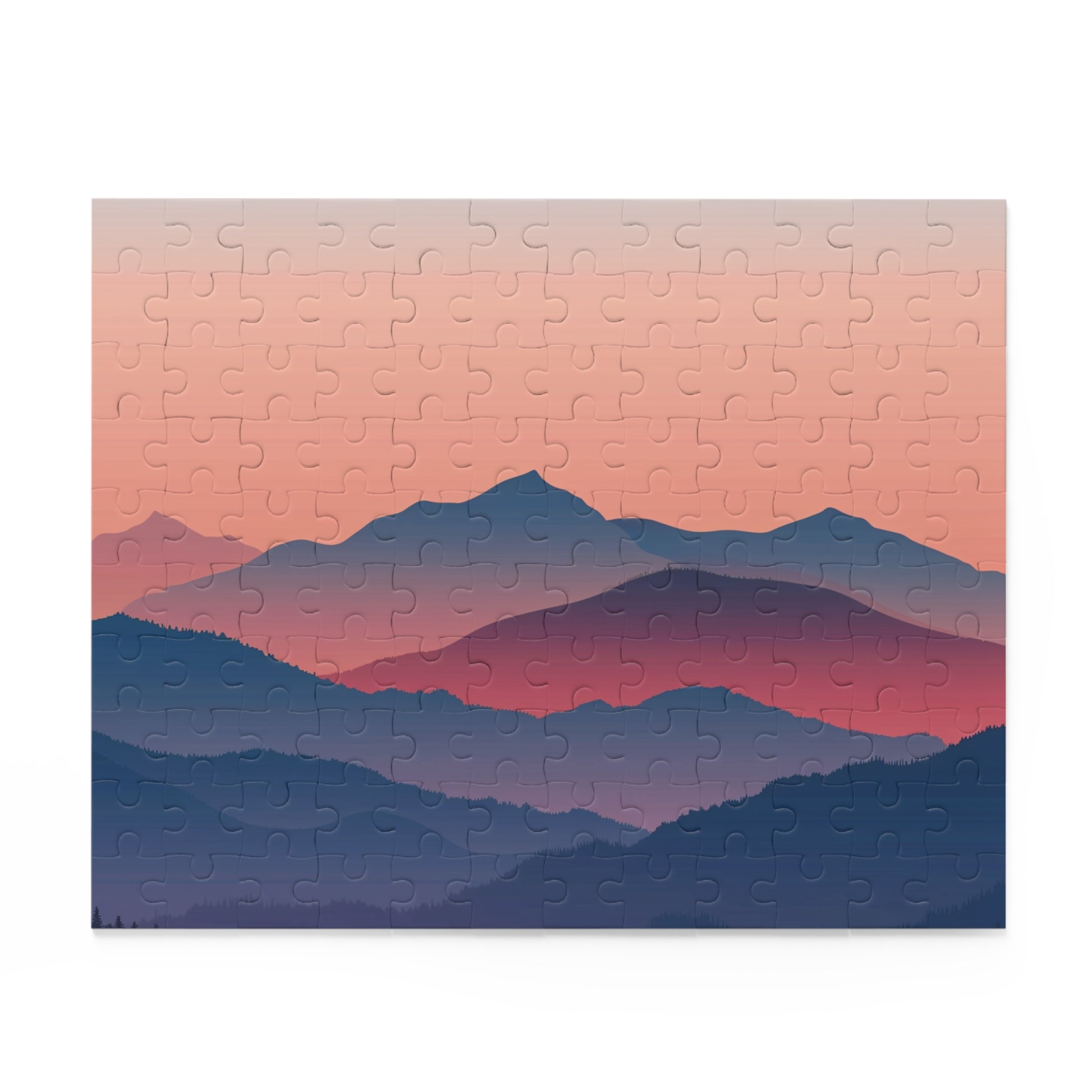 "Serene Mountain View Puzzle - Relaxing jigsaw featuring minimalist mountain landscape"