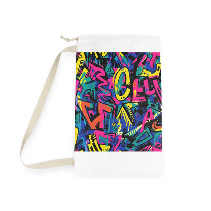 "Neon Graffiti Laundry Bag - Vibrant urban graffiti pattern for stylish laundry storage"