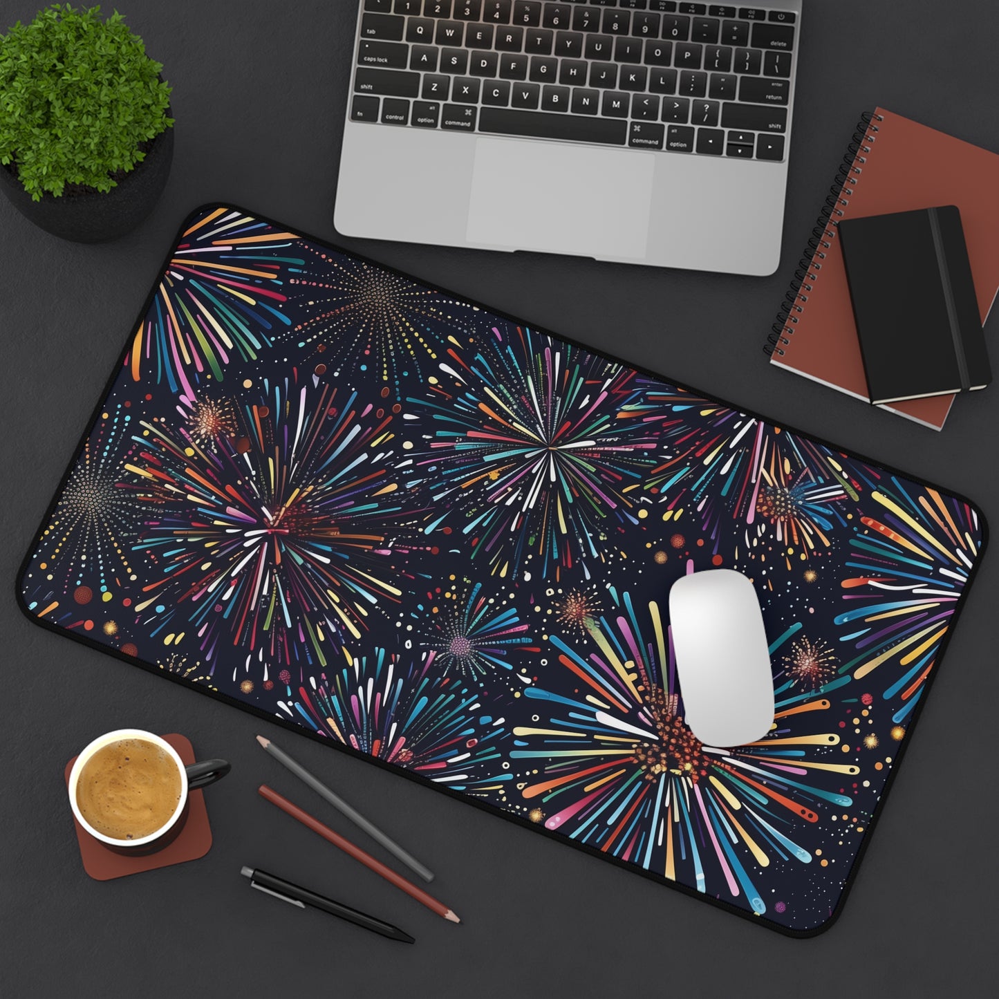 "Vibrant Fireworks Festive Desk Mat for Creative Workspaces"