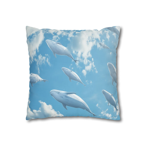 Sky Full of Floating Whales (Edition II) — 40×40 Cushion Cover — Double-Sided Back & Concealed Zip Detail