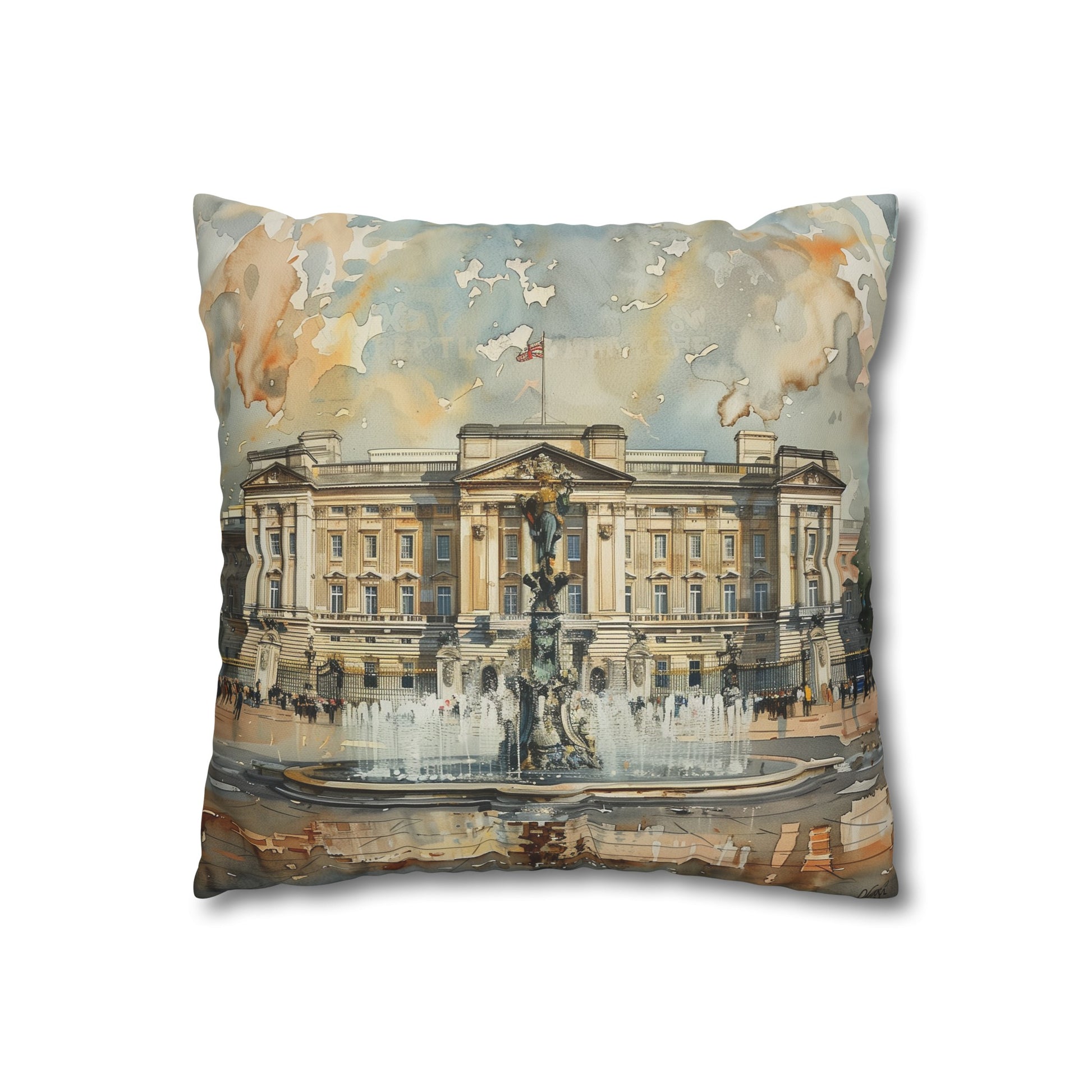 "Royal Watercolor Dreams Pillowcase - Elegant Buckingham Palace Design, High-Quality Material, Perfect for All Seasons"