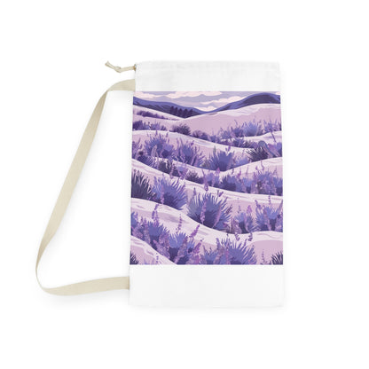 "Transform laundry day with Lavender Fields laundry bag, featuring soothing lavender flower pattern"