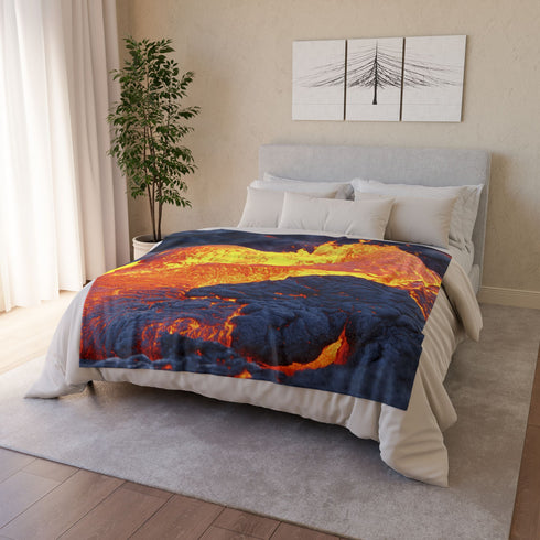 Lava Flowing from Floating Volcano — Plush Fleece Throw Blanket — Product Detail View 9