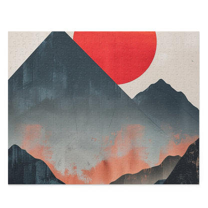 Serene Sunrise Mountain Minimalist Jigsaw Puzzle - Relax with a stunning mountain sunrise scene.