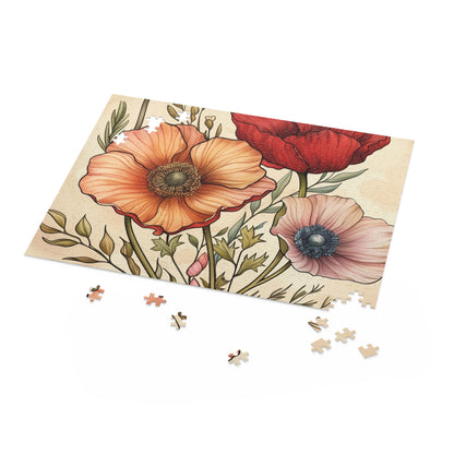 Floral Paradise Jigsaw Puzzle - Hand-drawn flowers in vibrant colors for a nature-inspired challenge.