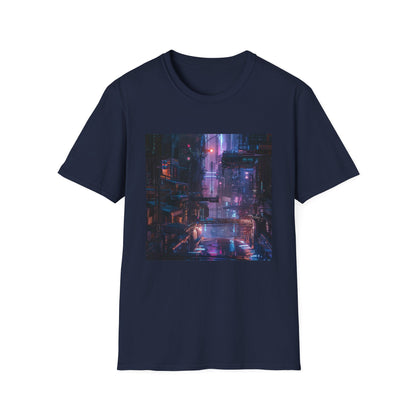 Glitch City: Cyberpunk Neon Landscape T-Shirt