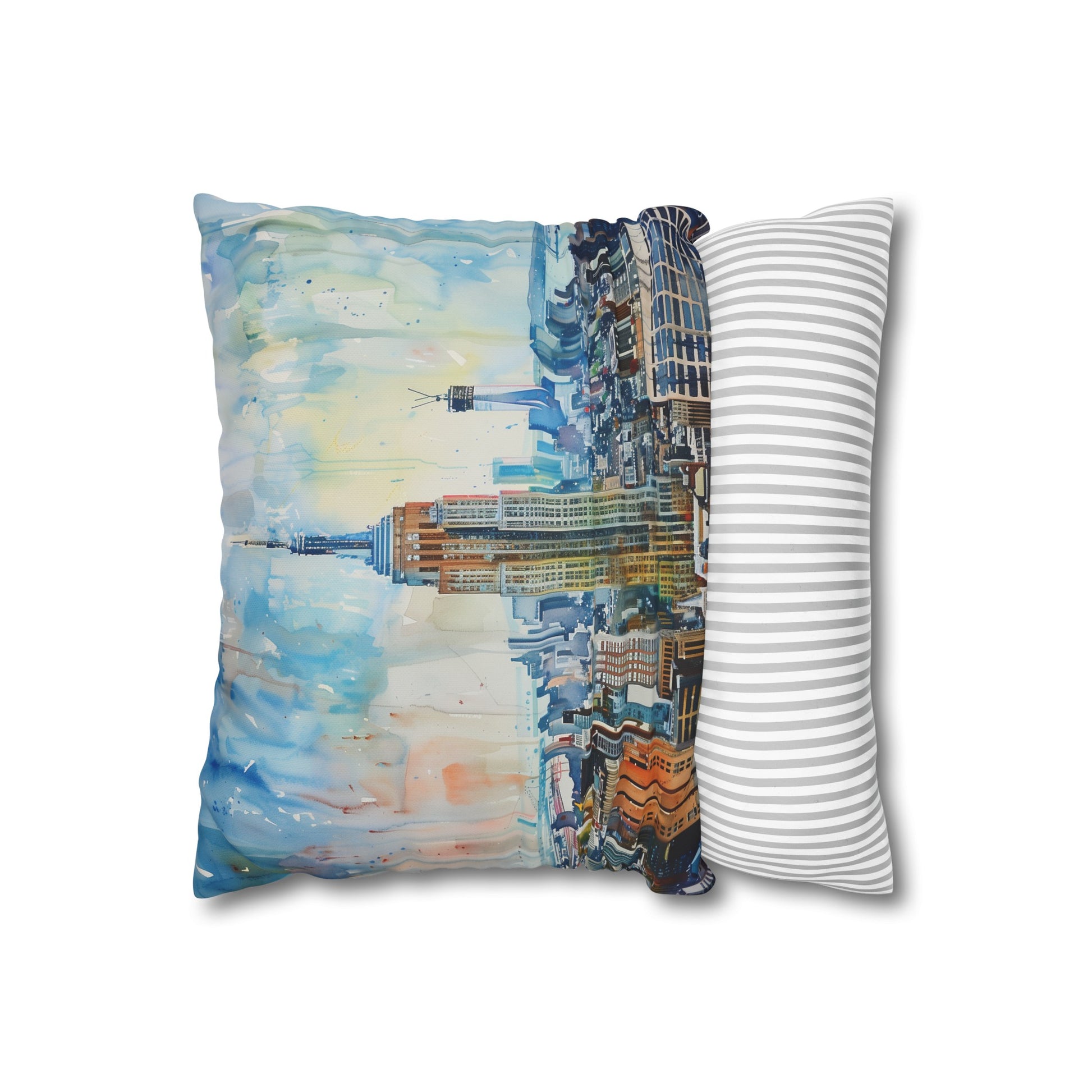 "NYC Icon Watercolor Pillowcase - Stylish Empire State Building design, high-quality material, perfect for all seasons. Makes a great gift!"