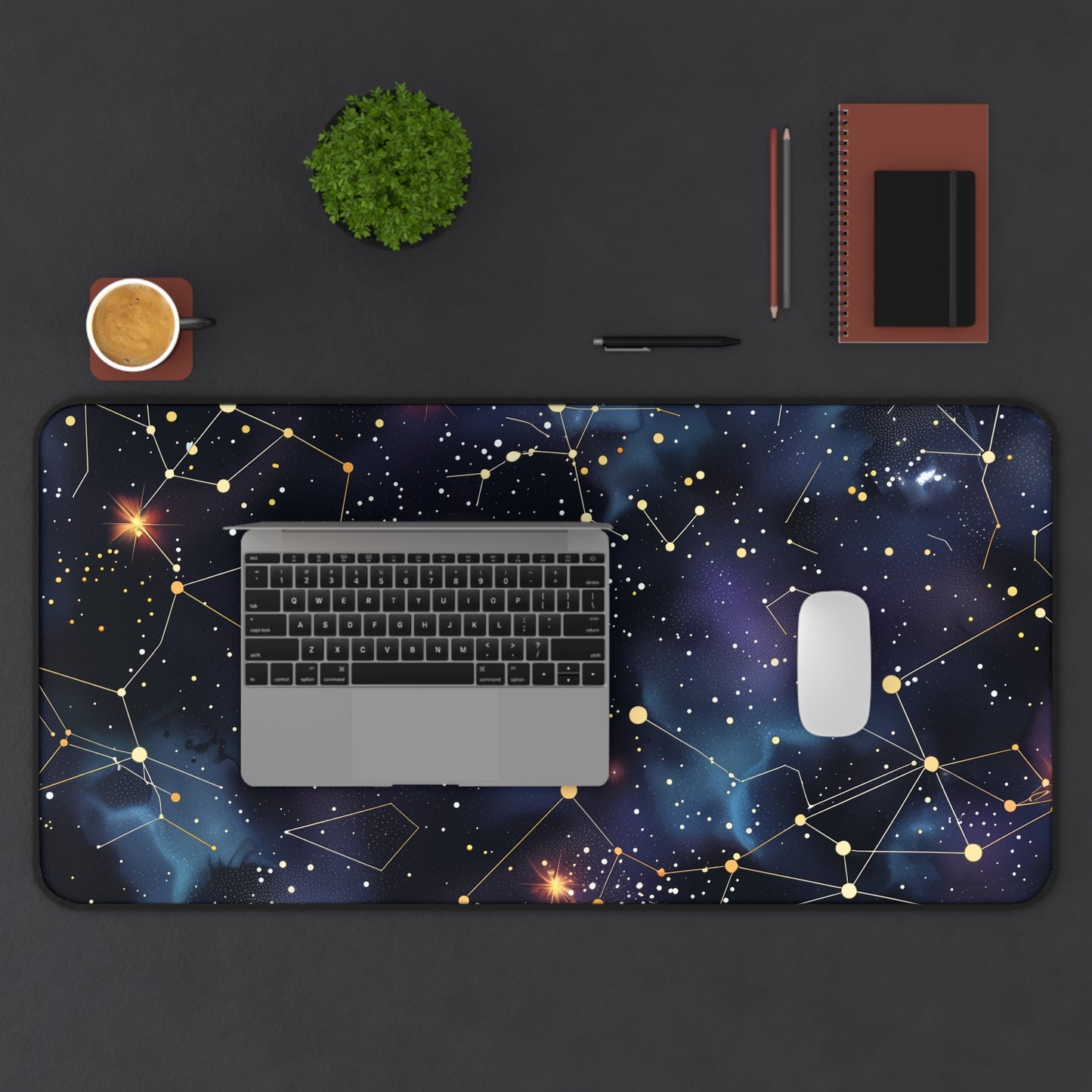 "Starry Night Desk Mat - Constellation Stars seamless pattern for cosmic charm in your workspace"