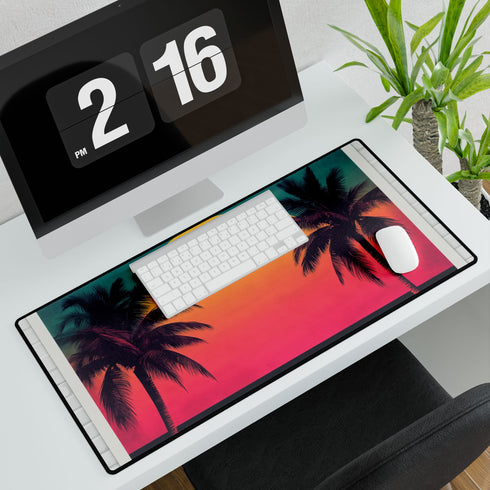 80s Retro Miami Neon Sunset — XL & XXL Desk Mat — 3mm Non-Slip Natural Rubber Base Detail
