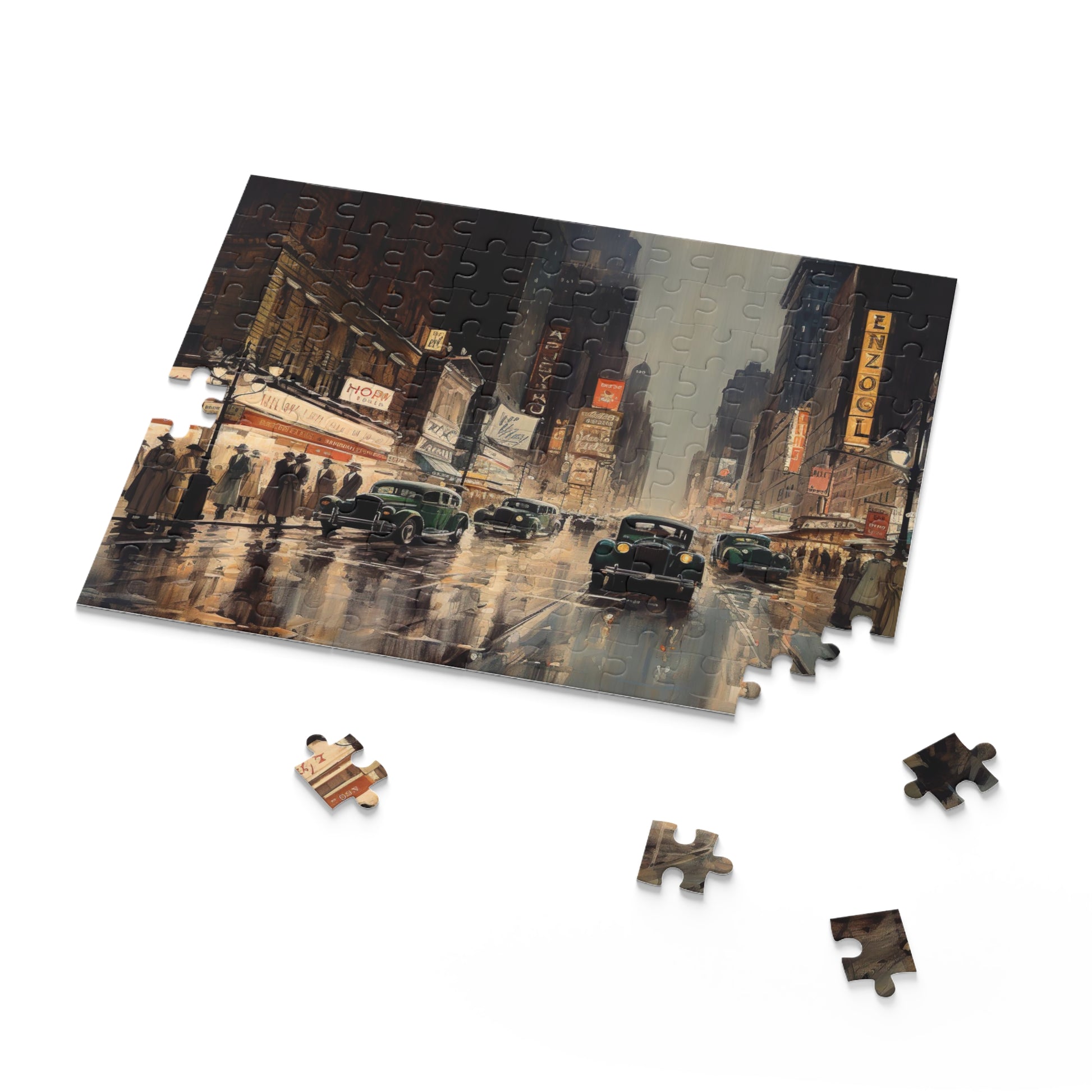 "Roaring 20s NYC jigsaw puzzle with iconic landmarks and vintage imagery"