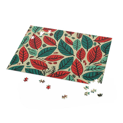 "Unique Dirty Ferret Leaf Puzzle with Modern Green and Red Hues"