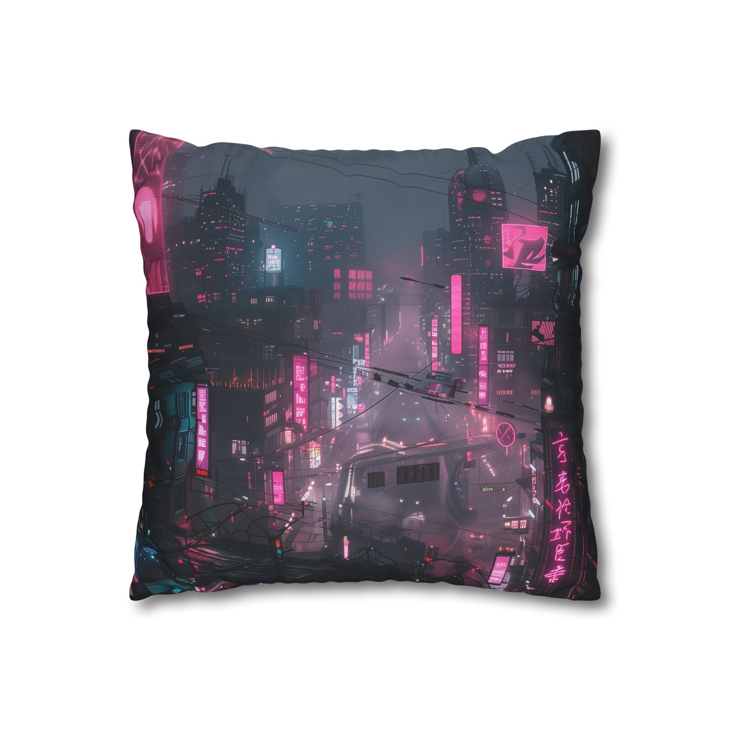 "High-quality cyberpunk cityscape dreams pillowcase, perfect for all seasons. Stylish and comfortable design."