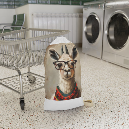 LLAMA HIPSTER LAUNDRY BAG - Trendy llama with glasses design for fun laundry organization