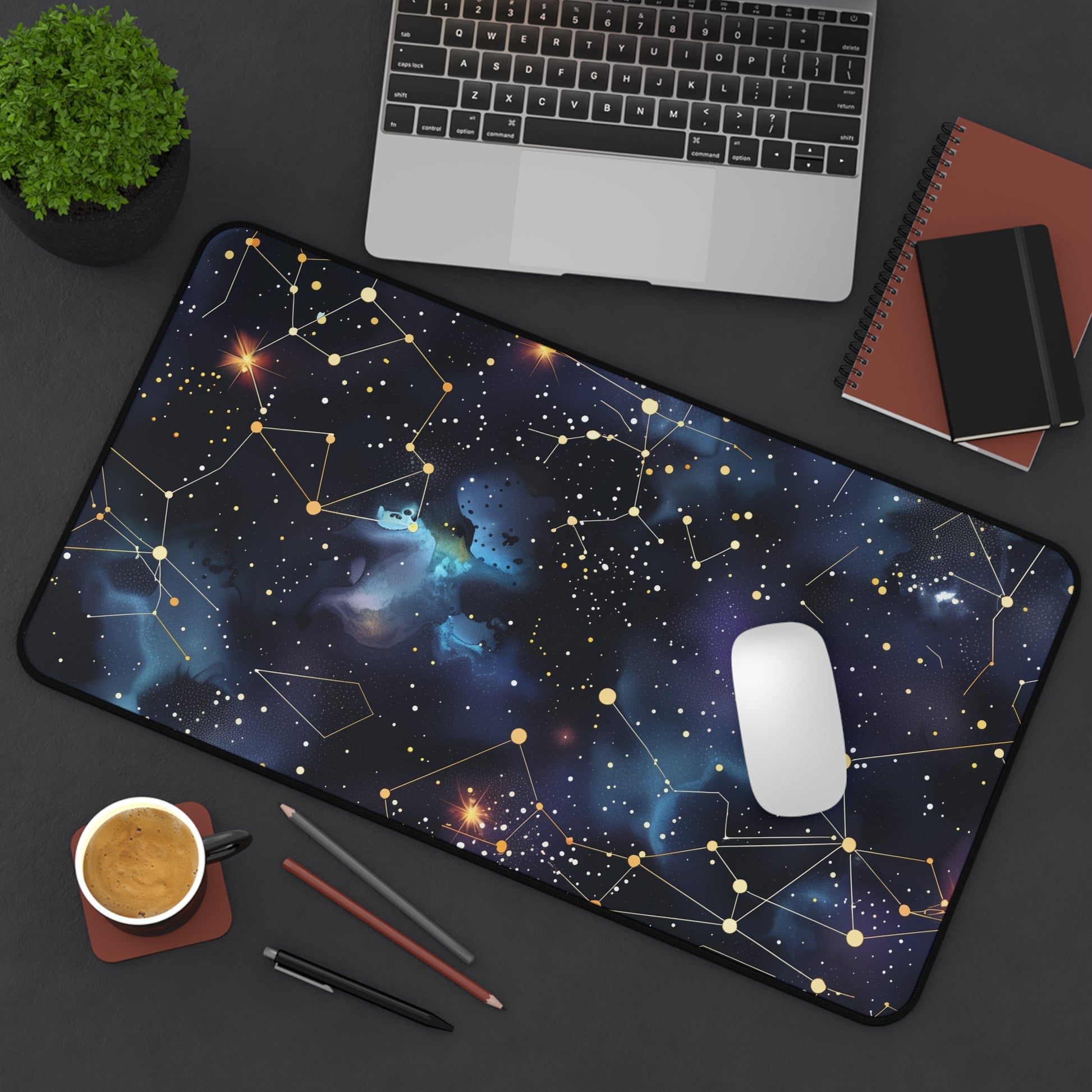 "Starry Night Desk Mat - Constellation Stars pattern for cosmic charm while you work"