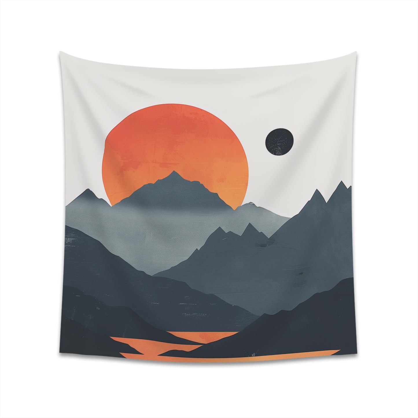 Sunrise Serenity Mountain Tapestry: Tranquil minimalist design with golden sunrise. Perfect for any space.