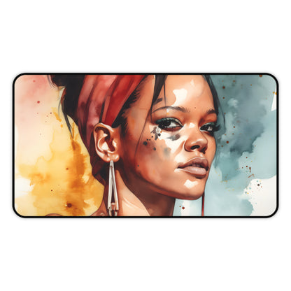 "Stylish Rihanna Watercolor Desk Mat - Add Artistic Flair to Workspace"