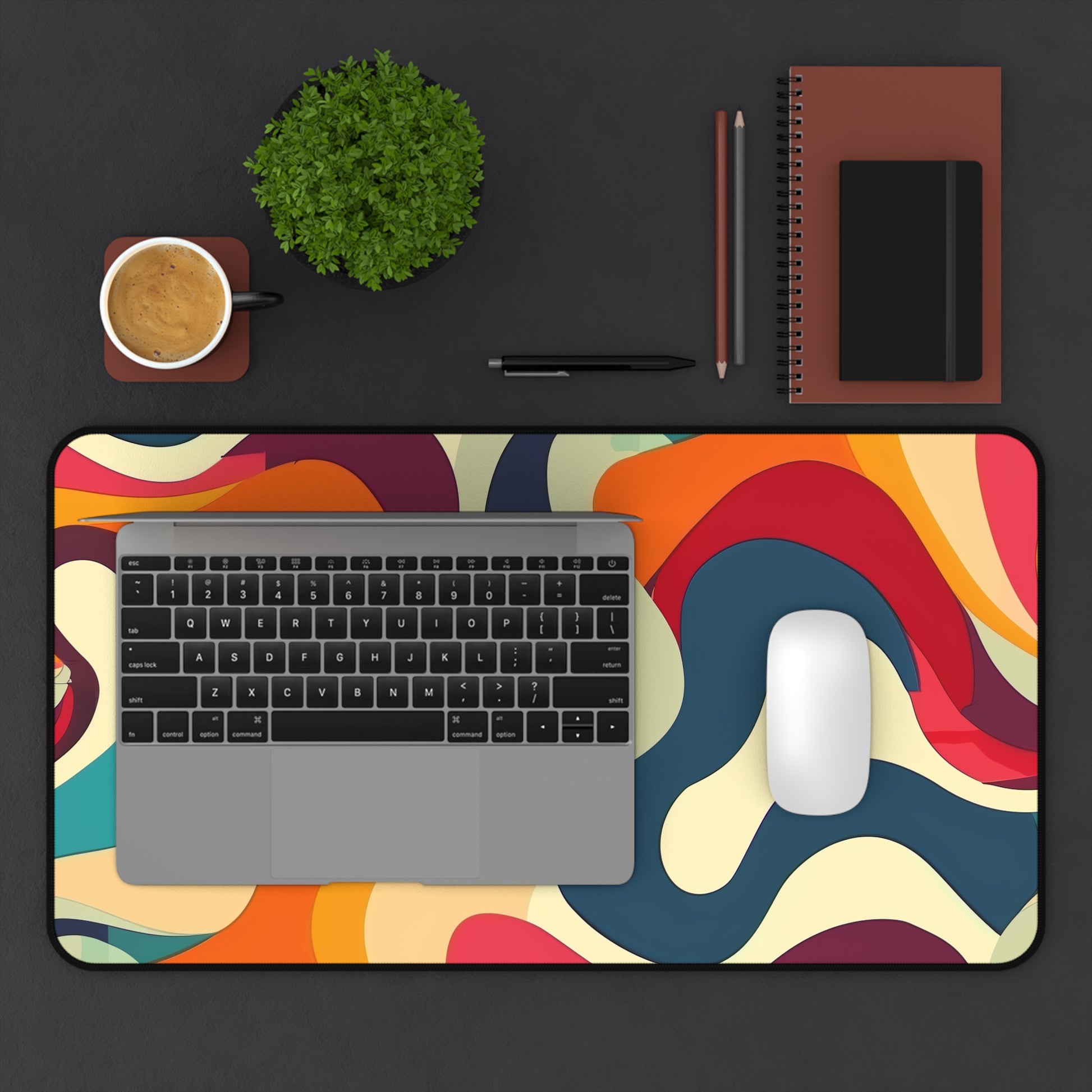 "Vibrant Retro Waves Desk Mat for Stylish Workspace Protection"