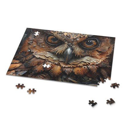 Intricate Steampunk Owl Jigsaw Puzzle with Mechanical Owl and Gears