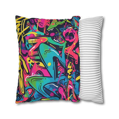 Neon Urban Graffiti Pillowcase - Vibrant neon colors for edgy urban decor in bedroom