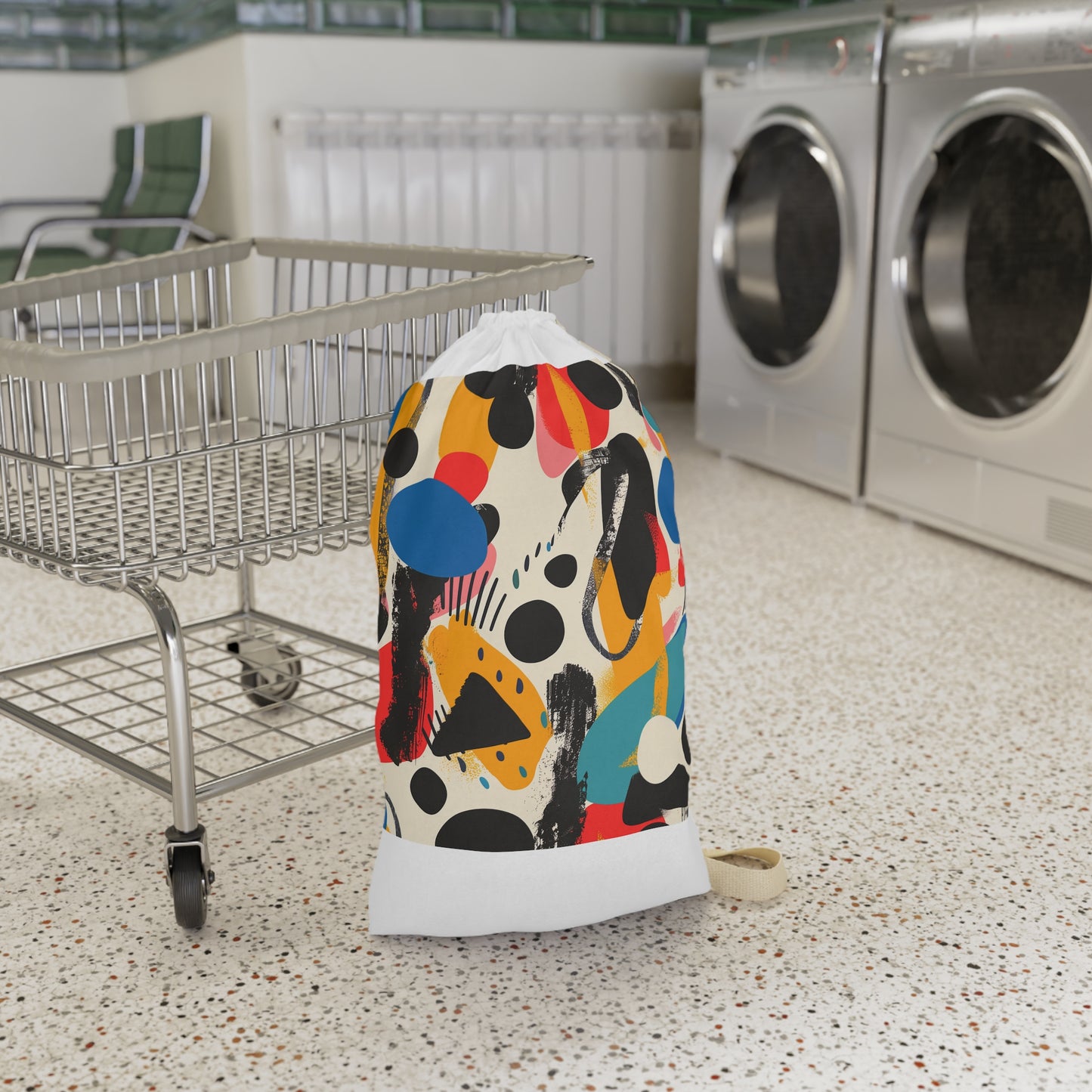 "Colorful abstract laundry bag for stylish laundry routine, bold bright design"