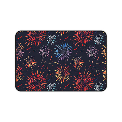 "Colorful Fireworks Fiesta Desk Mat - Vibrant pattern to brighten workspace, protect desk in style!"