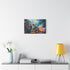 A Curious Child Reaching for the Stars with Books Stretched Canvas Wall Art