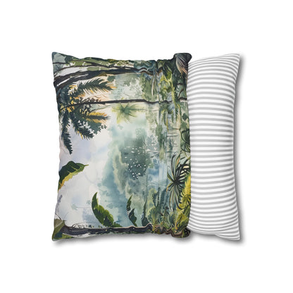 "Emerald Canopy Pillowcase - Vibrant watercolor design inspired by the Congo Rainforest, perfect for all seasons. High-quality and stylish. Makes a great gift!"