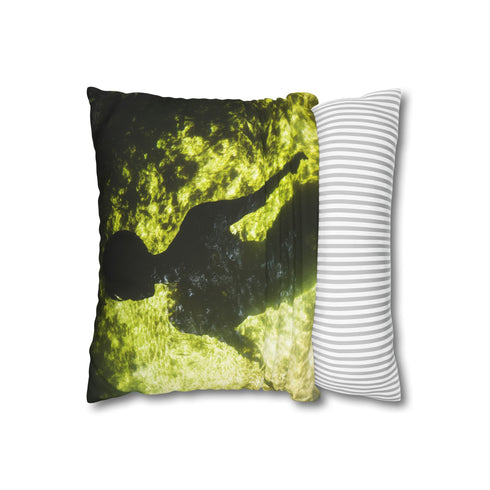 Invisible Spirit Casting Glowing Shadow — 40×40 Cushion Cover — Sofa & Living Room Lifestyle View