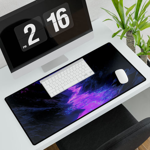 Neon River Flowing Through Chrome Valley — XL & XXL Desk Mat — 3mm Non-Slip Natural Rubber Base Detail