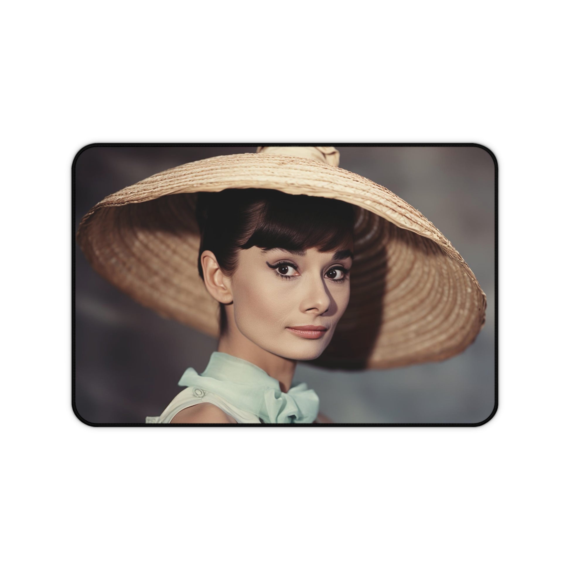 Audrey Hepburn desk mat for chic office aesthetic - vintage image of actress adds elegance to workspace.