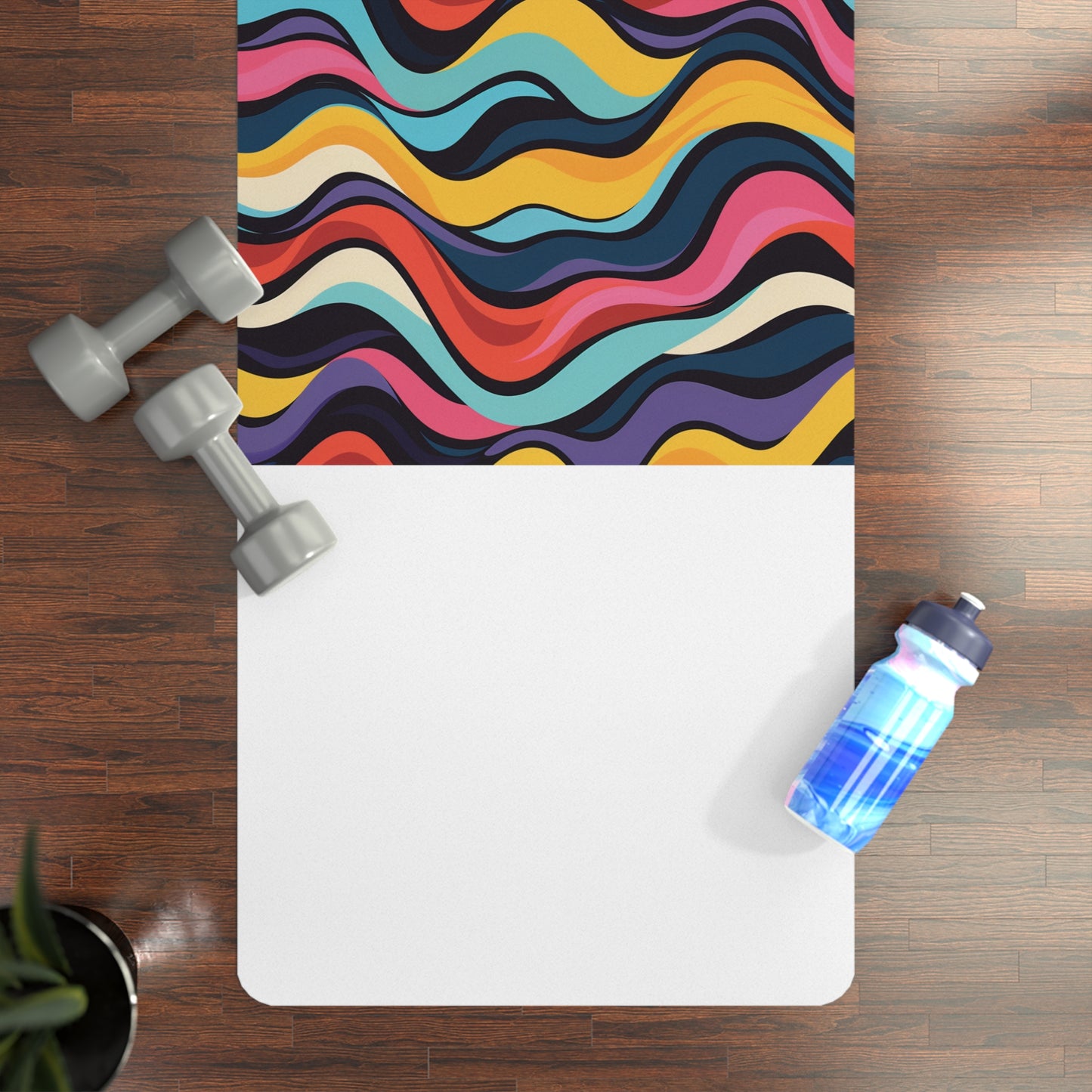 Retro Waves Rubber Yoga Mat: Vibrant & Seamless