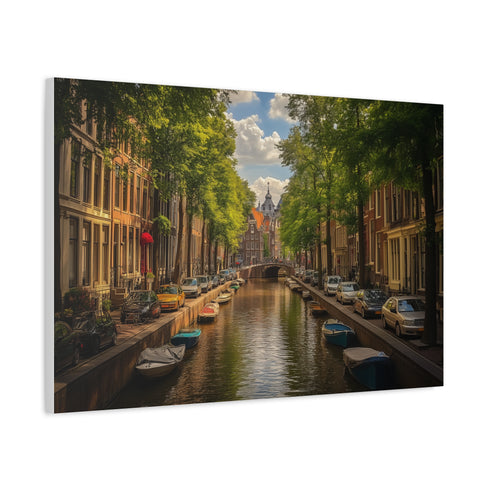 Amsterdam Golden Hour Canal Houses Painted Stretched Canvas Wall Art - View 6 | Prints With Passion
