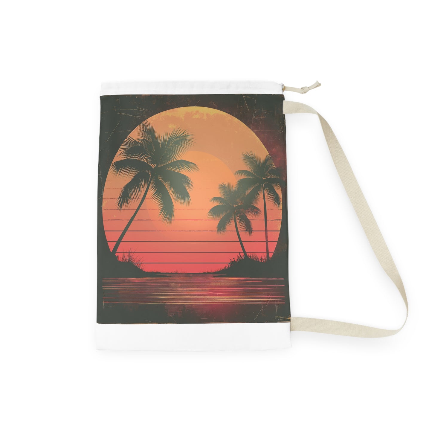 Tropical Sunset Palm Tree Laundry Bag - Chic retro design for a touch of charm in your laundry room