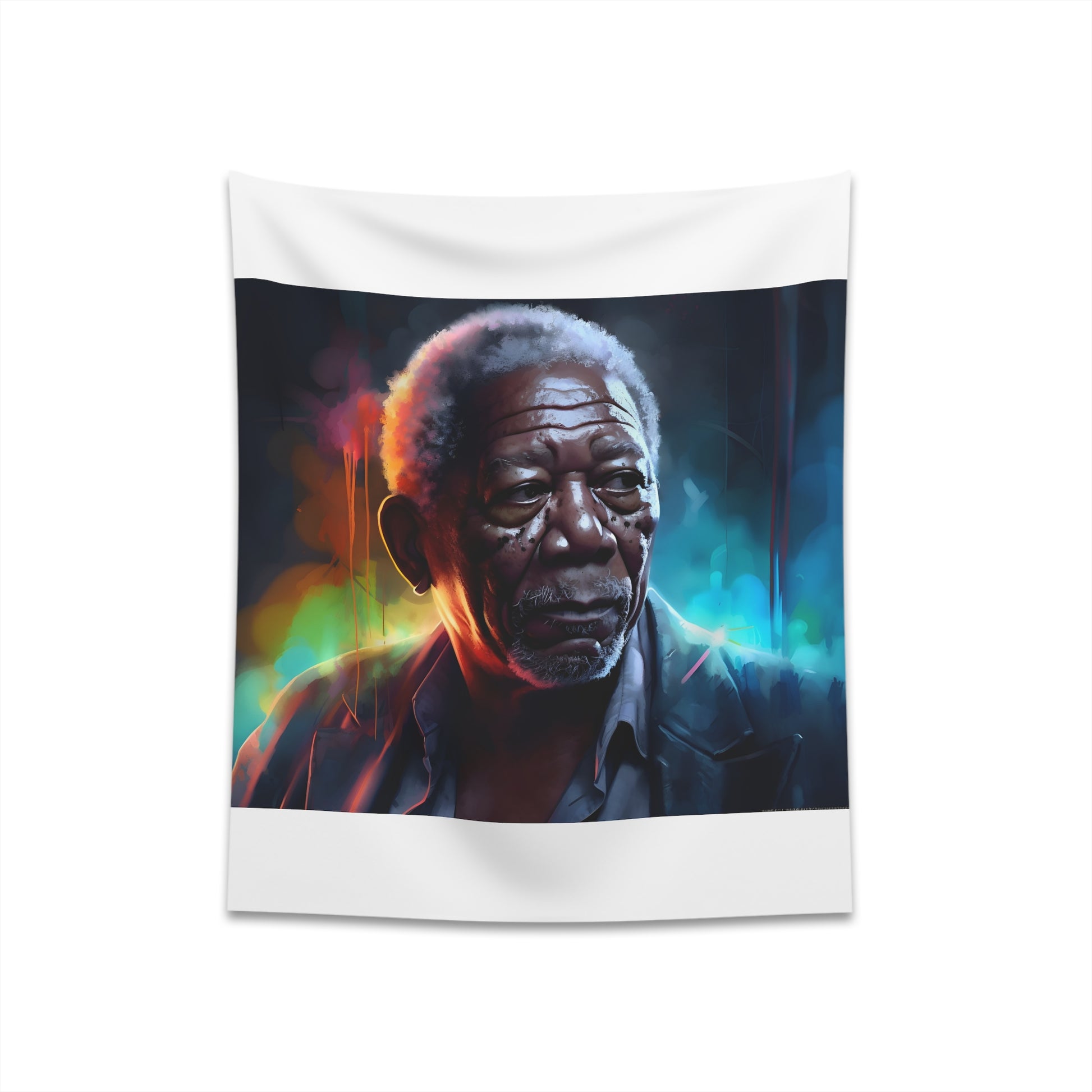 Neon Legend: Morgan Freeman Watercolor Tapestry - Hollywood Glamour Tribute - High Quality - Gift Idea