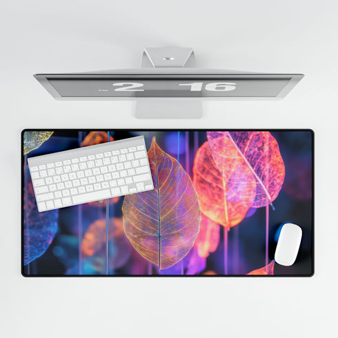 Dreamscape with Levitating Neon Leaves — XL & XXL Desk Mat — Product Detail View 5