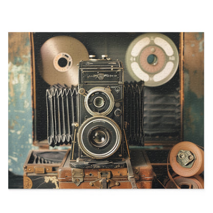 Vintage camera and film reels jigsaw puzzle for photography lovers - a perfect blend of nostalgia and creativity.