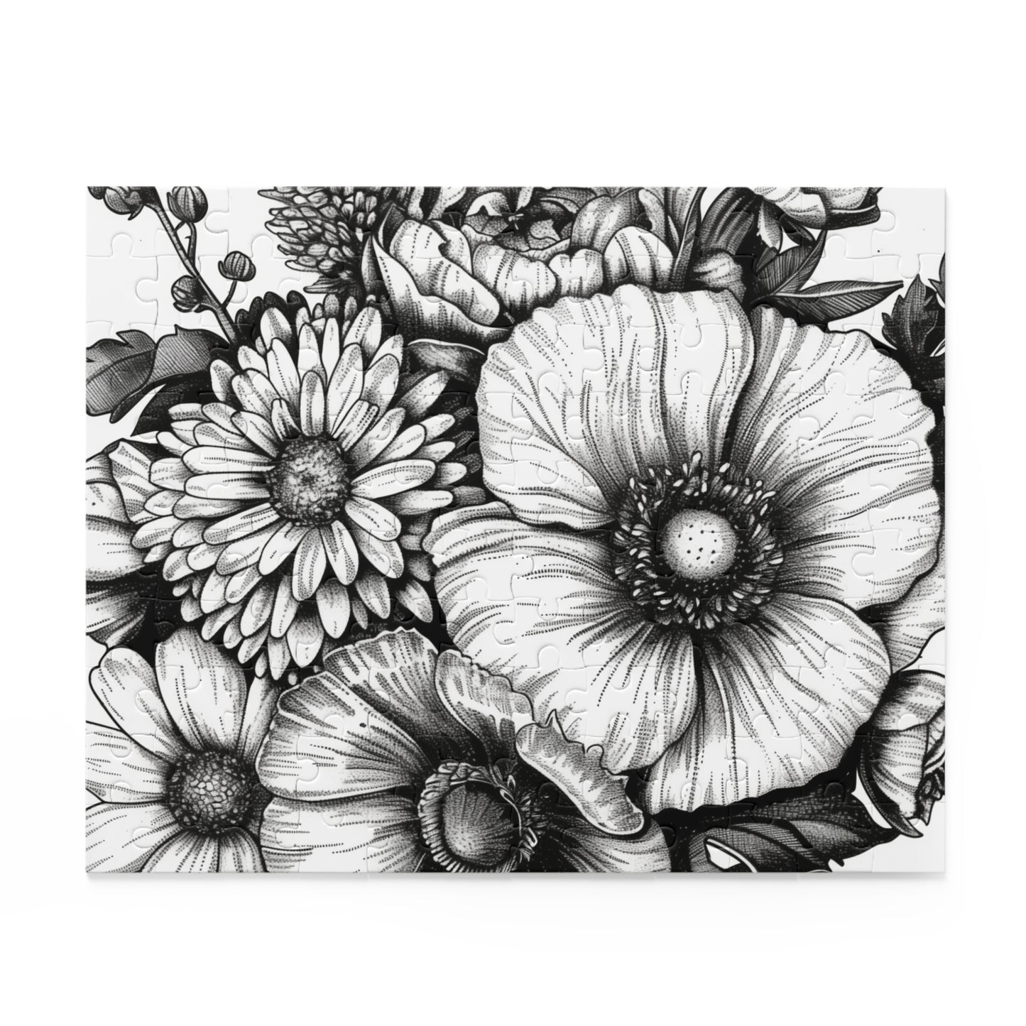 "Floral Bliss Jigsaw Puzzle - Hand-drawn flowers in vibrant colors for a relaxing puzzle experience"