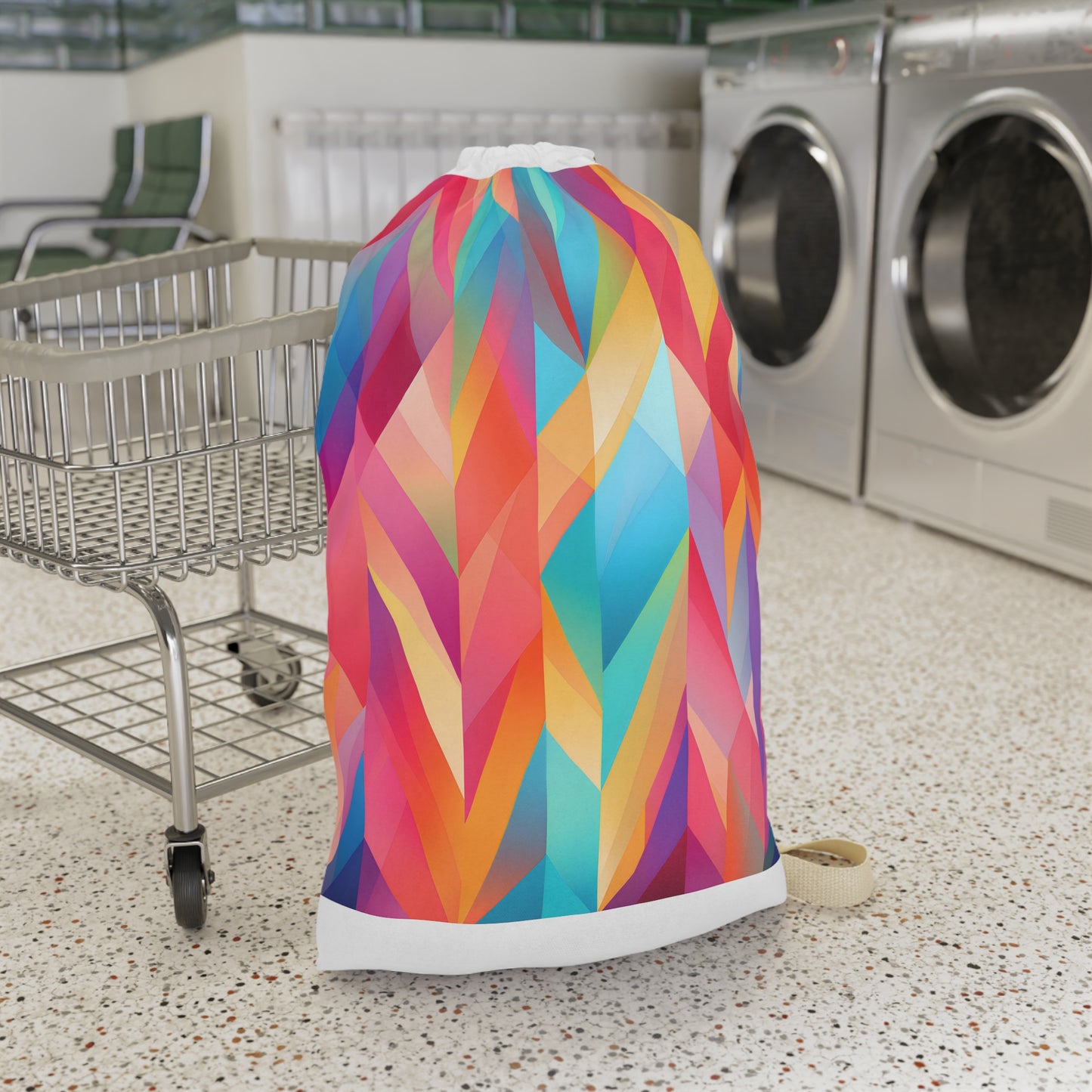 "Summer Geometric Laundry Bag - Vibrant abstract pattern, stylish laundry solution for a colorful summer routine"